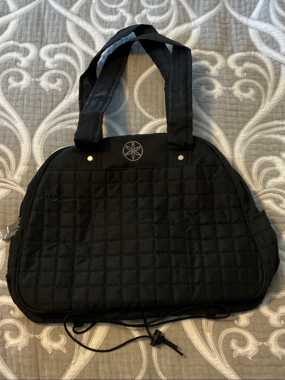 Gaiam Black Quilted Yoga Bag Flower of Life Tote Shoulder Bag
